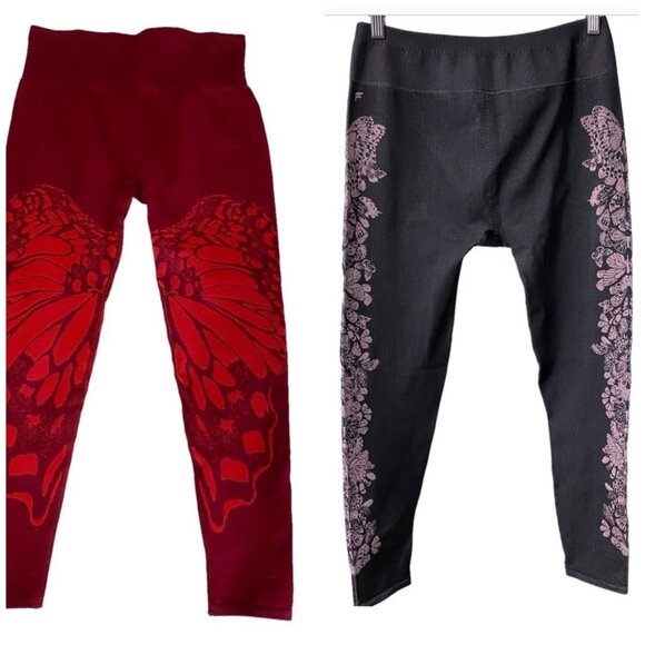 Fabletics Seamless Butterfly Leggings Gray/Pink Red Print Size L - Picture 1 of 9